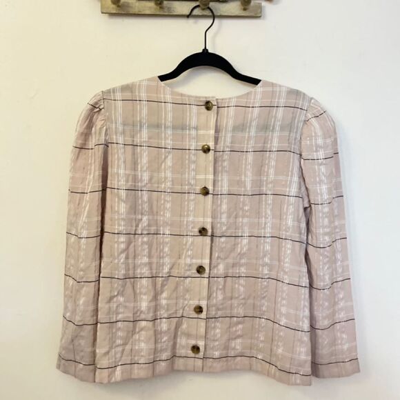 Ann Taylor Tan Plaid Dressy Blouse M - Picture 5 of 5
